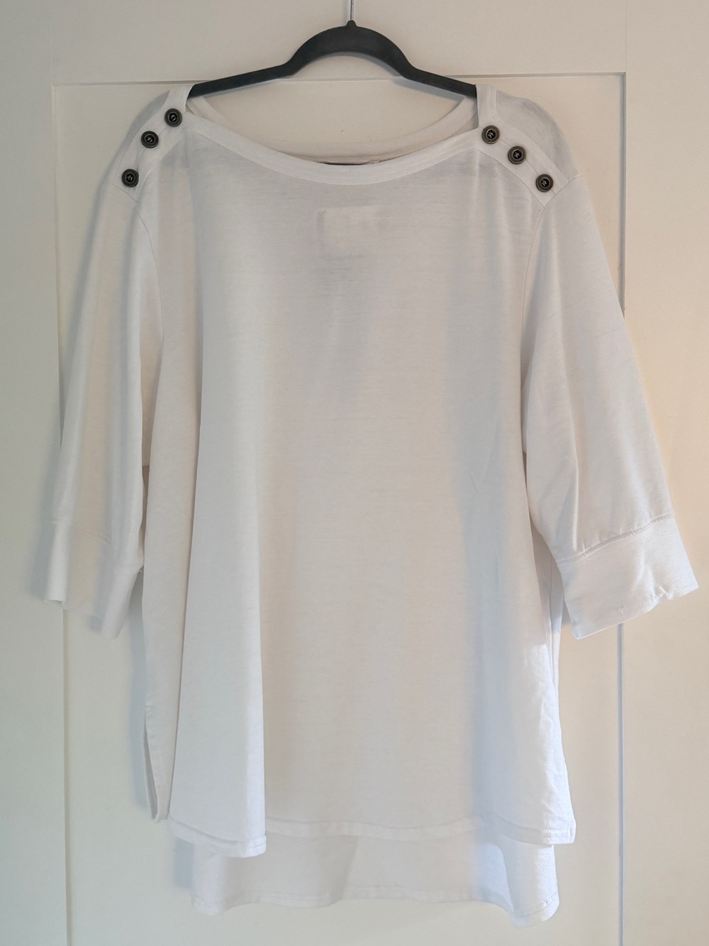White Women's Boatneck Button-Shoulder Top